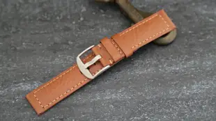 22mm水牛皮紋路大型紳士錶機械表必備,Banda ,焦糖棕色直身真皮錶帶,棕色縫seiko citizen