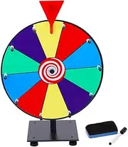 Prize Wheel, 12 Inch 10 Slots Spinning Wheel with Dry Erase and Pen, Reusable Prize Game with Height Adjustable Stand for Carnival, Trade Show, Colorful Spinning Spin The with Stand