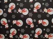 Tossed Snowmen Print on Black Cotton Quilting Sewing Fabric - 1 Yard