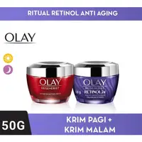 在飛比找蝦皮購物優惠-OLAY 玉蘭油再生日霜套裝 50g 視黃醇晚霜 50g