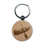 Canoe Water Boat with Paddle Engraved Wood Round Keychain Tag Charm