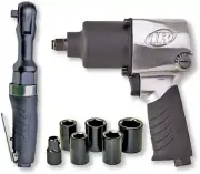 All-in-One Air Tool Kit: 1/2" Impact Wrench & 3/8" Ratchet with Socket Set