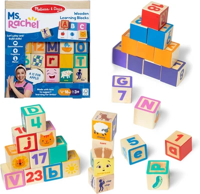 Ms. Rachel Melissa & Doug Letter, Number, and Game Wooden Learning Blocks wit...