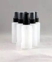 6 Natural HDPE 2 oz Plastic Bottle w Black Fine Mist Pump Sprayers/Atomizers