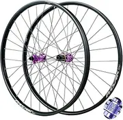ZECHAO Thru Axle Bike Front Rear Wheelset,26/27.5/29" Mountain Bike Mid Lock Disc Brake 4 Bearings Straight Pull 28H Alloy 11 Speeds Rim Wheelset(Purple,26inch)