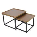 2PCS Nesting Square Coffee Table Rustic Wooden Center Tables with Anti-slip Tray