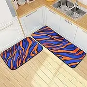 XYMZR Kitchen Mat Orange Blue Texture for Floor, 2 Piece, Non Slip Washable Kitchen Rugs for Kitchen & Home Decor, Sink, Bathroom 19.7” x 27.6” + 19.7” + 47.2”