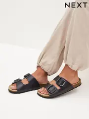 Black Flood Forever Comfort® Leather Double Strap Footbed Sandals (385737) | $54