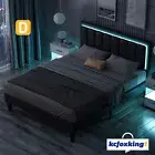 Double Size Bed Frame PU Leather Platform Mattress Base with LED Light Black