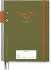 DesignWorks Ink Standard Issue Notebook No. 3 – 6.75" x 8.5" Undated Daily Planner & Writing Journal, 192 Lined Pages, Pen Holder, Small Notebook for Work & Journaling - Army Green & Chili