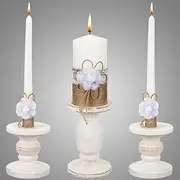 [Zhehao] 3 Unity Candles with 3 Candle Holder for Wedding Ceremony Set Rustic Wedding Accessories for Reception Ceremony Decorative Farmhouse Candle Holder Pillar Candle for Formal Events Wedding Church