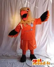 SpotSound Amazon eagle mascot in football outfit, football supporter costume