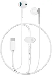 USB C Headphones Wired Earphones for Samsung Galaxy A56/A16/A15/S25 Ultra/S24/S23/S22/iPhone 16 Pro Max/16e/16 Plus/15 Pro Max in-Ear Earbuds with Mic Volume Control Noise Cancelling Type C Headphone