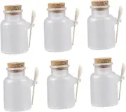 FUNNETOYU 6sets Portable Powder Bottle Wooden Cork Refillable Jar Spoon for Bath Salt Cosmetics and Mask Powder Lightweight Practical Storage