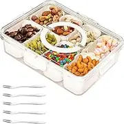 Divided Serving Tray with Lid and Handle, Portable Food Storage Container Snack Tray 8 Removable Compartment Box Organizer for Veggie, Candy, Fruit, Snacks