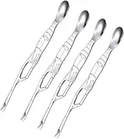 Alipis Crab Eating Tool 4pcs Stainless Steel Crab Fork Spoon Set Seafood Picks Lobster and Oysters
