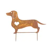 Rust Lasercut Dachshund W Heart Garden Stake 57x43cm
