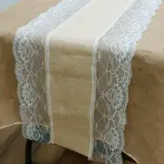 10 pcs LACE BURLAP TABLE RUNNER 14x108" Rustic Natural Country Wedding Catering