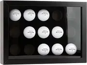 Bivitre Golf Balls Display Case for 15 Balls, Wooden Case with Acrylic Dust UV Cover, Wall Mount and Freestanding Shadow Box for Glofball Collector Memorabilia Autograph Balls