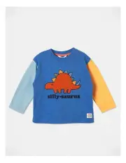 [Jack & Milly] Arlo Essential Long Sleeve Silly Saurus Colourblock T-Shirt in Blue