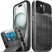 [VENA] vCommute for iPhone 15 Wallet Case, [Military Grade Drop Protection] Flip Leather Cover Slot Card Holder with Kickstand - Black Slate