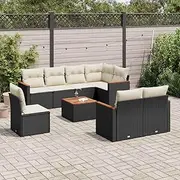 Garden Sofa Set - 9 Piece Outdoor Rattan Furniture Set with Cushions, Table, Chairs - Perfect for Patio, Porch, Balcony & Garden Conversation - Black