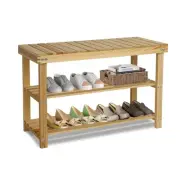 Shoe Rack Bench for Entryway, 3-Tier Wooden Shoe Shelf Shoe Organizer Bench S...