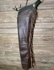 Western Cowboy Style Leather Chap Fringes Leather Pant Riding Leather Chap