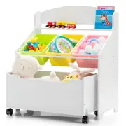 Giantex Kids Wooden Storage Cabinet Furniture Set Storage Unit w/3 Bins Toy Storage White