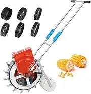 Hand-Push Seeder Planter, 16 Nozzles Hand Push Garden Seeder Roller, with 6 Interchangeable Seeding Discs, with Rear Wheels, Seed Spacing 10Cm/3.9in, Removable Into 8 Mouths, for Wheat, Corn