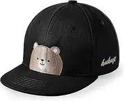 [Pop Your Dream] Kids Baseball Cap Cute Embroidered Bear Hat for Toddler Boys Girls Flat Brim Hats Snapback Sun Hats 3-8 Years
