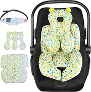 Infant Car Seat Insert with Extra Head Support, Soft Newborn Baby Carseat Head and Body Support, 2 in 1 Baby Car Seat Cushion for Strollers, Swings, Bassinets, and Bouncers (Pineapple)