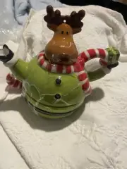 Merry Christmas Cracker Barrel Ceramic Moose Teapot & Cup Set