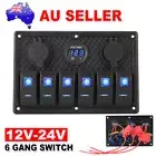 6 Gang 12V Switch Panel Boat Marine LED Rocker Switch ON-OFF USB Circuit Breaker