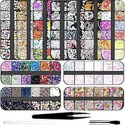 Nail Glitter Set Flat Back Gems R Stones Decors with R Stones Pick Up T s & Nail Pen for Nail Art DIY 11 Boxes Nail Glitter Sequins Gold