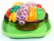 Fancy Fruit Bowl Pattern Ceramic Salt Pepper Shakers Japan NEW NOS MINT Kitchen