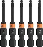 Railer Ball-End Hex 2.5mm Impact Driver Bit - Allen Wrench Drill Hex Bits. 1/4 Quick Release S2 Steel 2 inch 2.5mm Ball-End Hex Bits. (5 Pack)