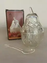 Vtg Annahutte Echtbleikristall Crystal Pear & Spoon Jam Jelly Honey Serving Jar