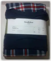 Pajama Set Microfleece Pants Blue Plaid long sleeve Cotton Modal top Goodfellow