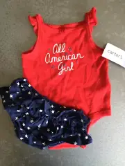 NWT Carters All American Girl bodysuit star bloomer short set 9 months July 4th