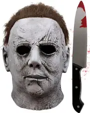 Michael Myers Mask + Knife 2 Pcs Set - Halloween Scary Horror Cosplay Costume