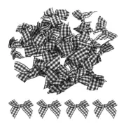 30Pcs Mini Gingham Ribbon Bow 1.5" Checkered Fabric Satin Black and White