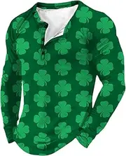 [Miekld] Men's St Patricks Day Henley Shirts Shamrock Flag Print Stand Collar Trendy Graphic Long Sleeved Oversized Hoodie
