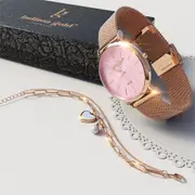 Boxed Rose Shell-pink Watch & Bracelet Set In Rose Gold