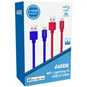 Laser MFi Lightning to USB-A Cables 2 Pack - Red/Blue