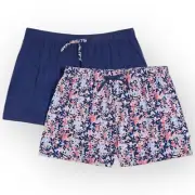 NWT Jane and Bleecker Women’s 2-Pack Sleep Shorts – Blue Floral & Solid – Small