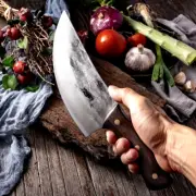 Cleaver Butcher Knife Kitchen Chef Meat Slicing Peel Forged Steel Wood Handle S