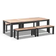 NEW Balmoral 2.5m Teak Top Aluminium Table w/ Bench Seats | Outdoor Patio Dining