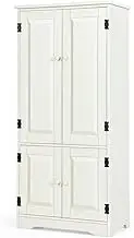 Giantex Sideboard Buffet Storage Cabinet, Antique Low Floor Cabinet, Pantry Cabinet Wooden Cupboard Organizer w/Adjustable Shelf & Anti-Tilt Design, for Living Room Bedroom Bathroom (Ivory)