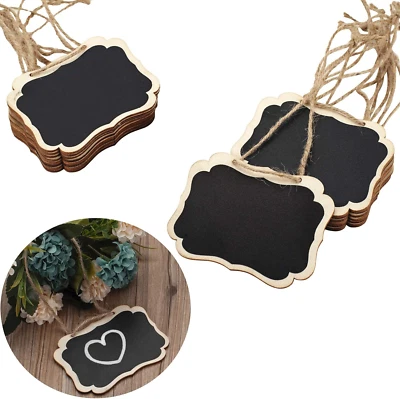 16 Pack Chalkboard Tags with Hanging String, Double Sided Blackboard Wooden Mini